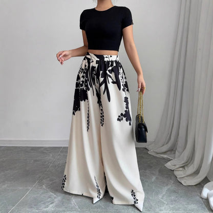 Chic and Style Floral Print Wide Palazzo Pants Set for Women