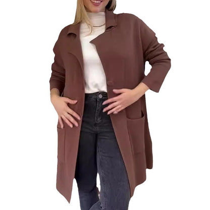 Dames Élégante Manteau Long avec Poches Latérales et Revers Classique Chic und Stil