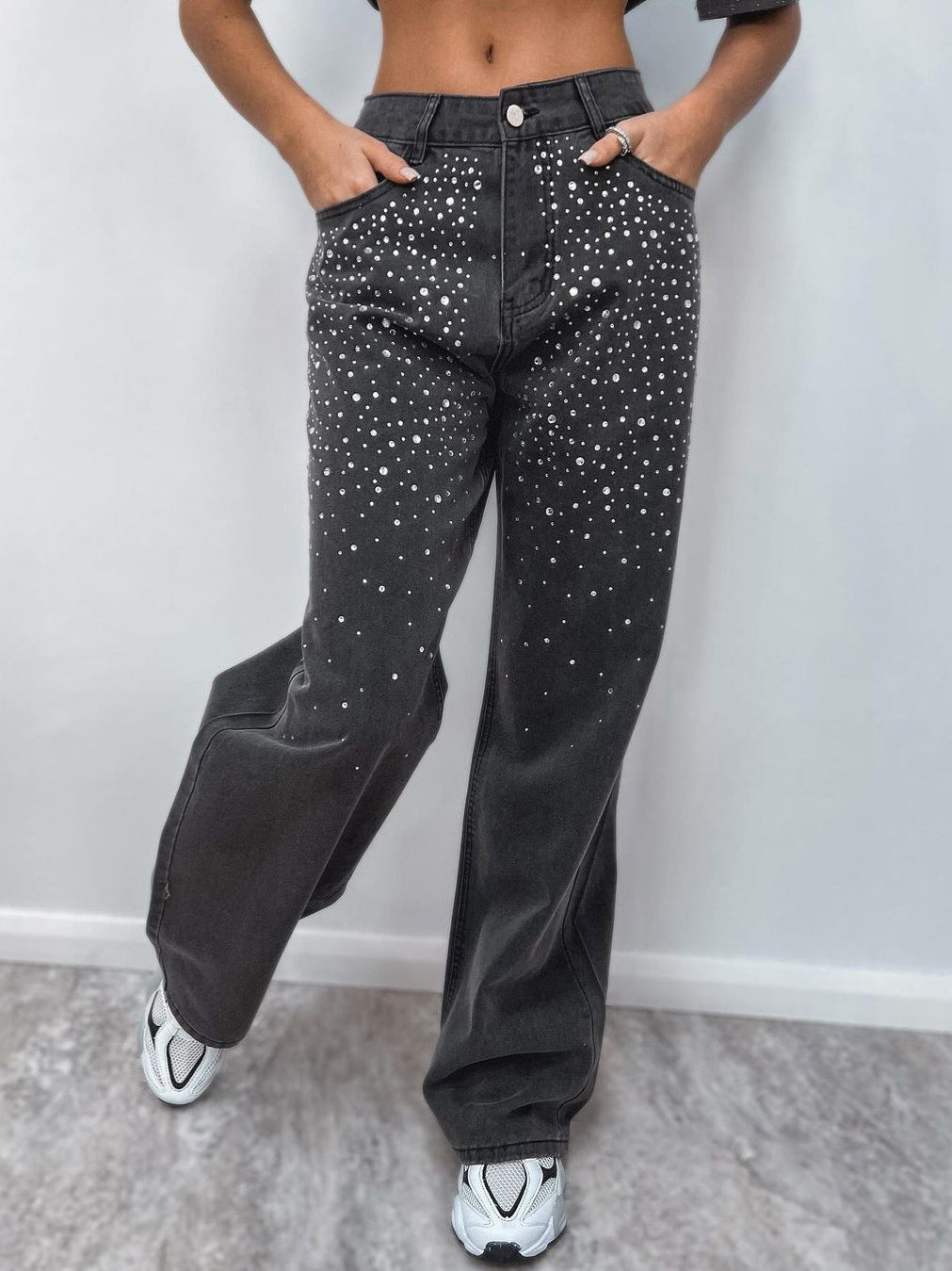 Women Denim Pants with Sparkling Rhinestone Embellishments Chic and Style