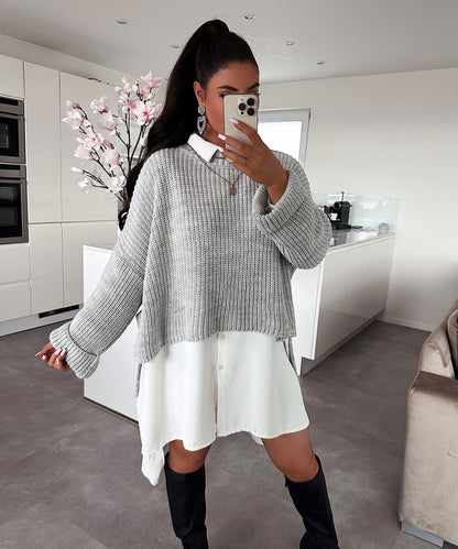 Pull en tricot surdimensionné pour femmes avec design à trous texturé et coupe décontractée Chic und Stil