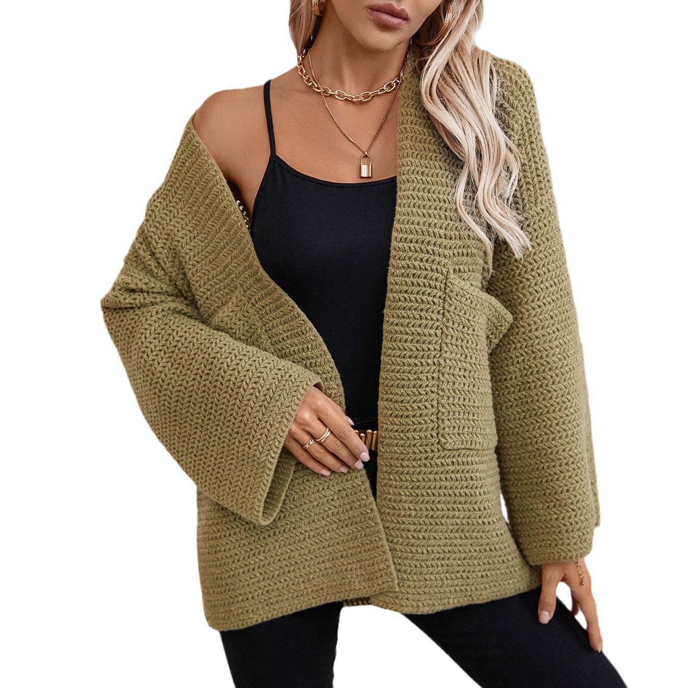 Veste en tricot aérienne pour femmes avec grandes poches et manches ouvertes Chic und Stil