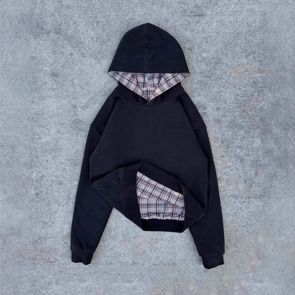 Haut de survêtement décontracté pour femmes avec doublure en matelassé et motif à carreaux contrasté Chic & Stil