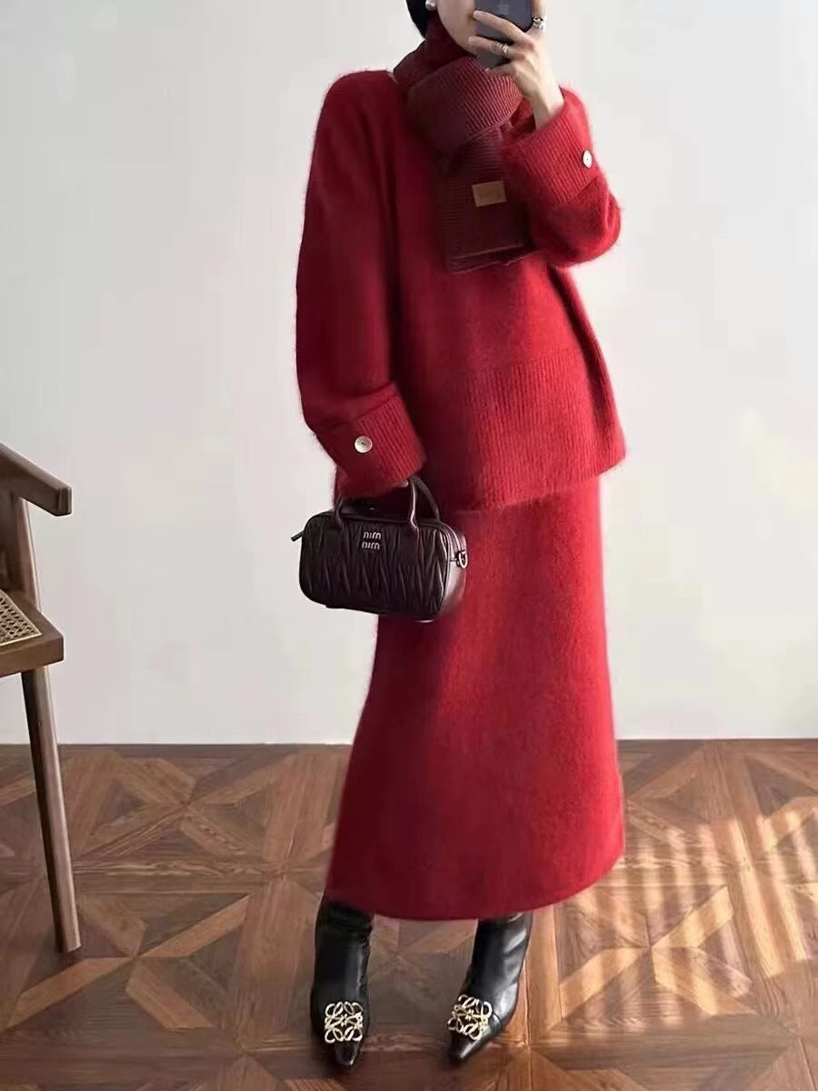 Ensemble tricot confortable pour femmes avec pull et maxi-jupe Chic und Stil