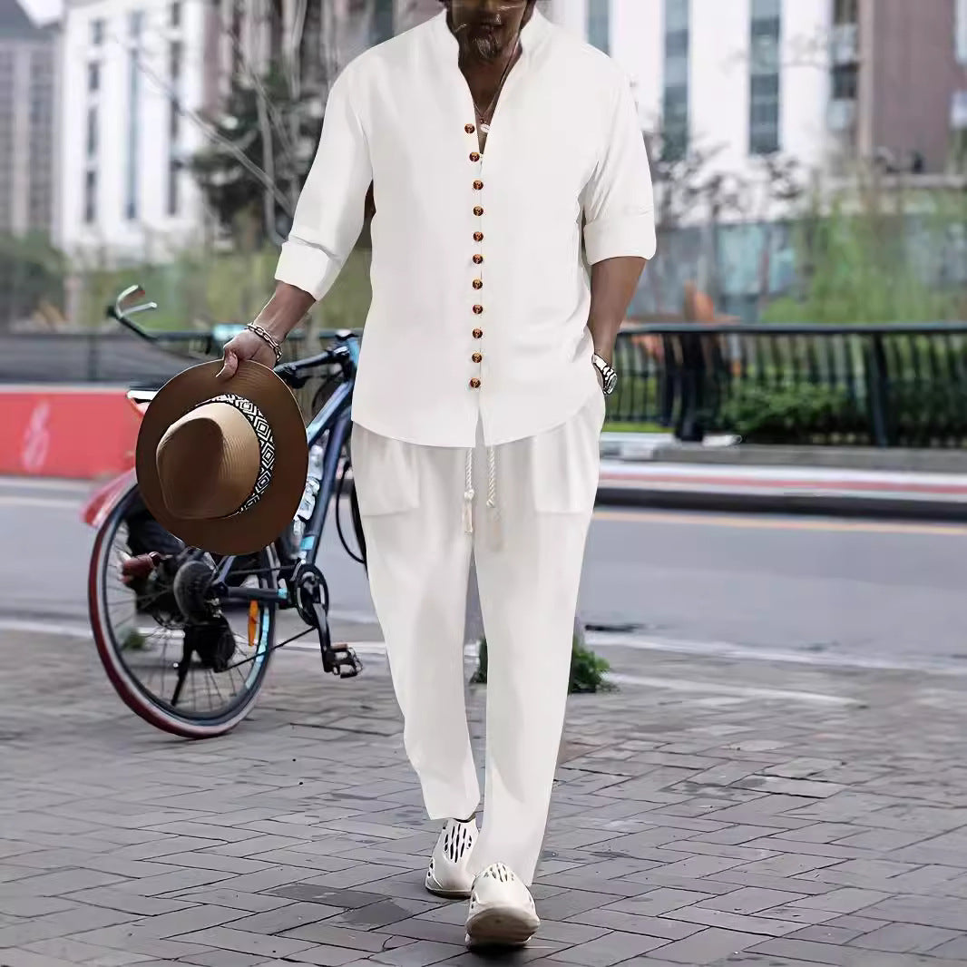 Men's Casual Button-Up Shirt and Relaxed Fit Pants Set Chic and Style