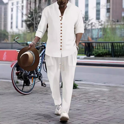 Men's Casual Button-Up Shirt and Relaxed Fit Pants Set Chic and Style