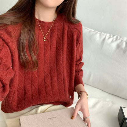 Pull en tricot décontracté pour femmes avec motif gaufré et coupe ample Chic und Stil