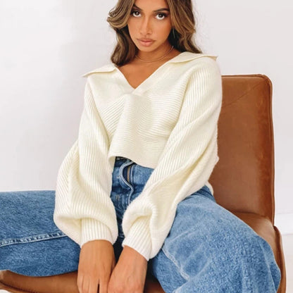Pull en tricot oversize pour femmes avec décolleté en V et coupe ample Chic und Stil