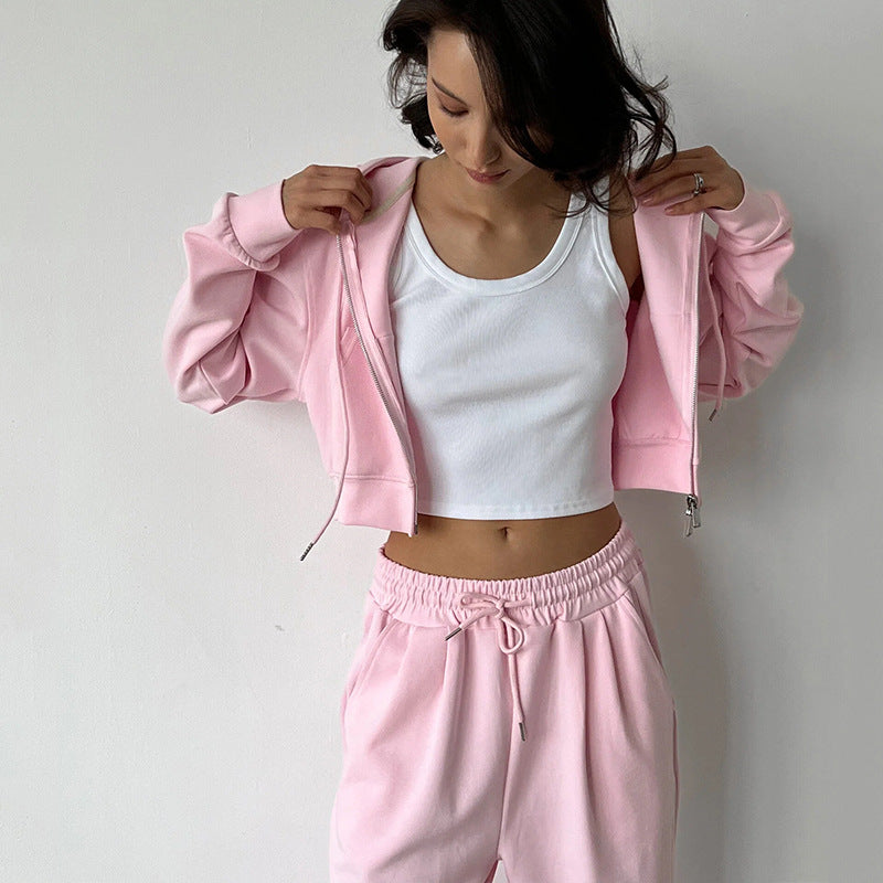 Casual cropped hoodie set for women and relaxing jogger pants Chic und Stil