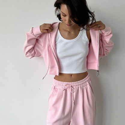 Casual cropped hoodie set for women and relaxing jogger pants Chic und Stil