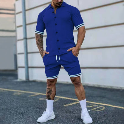 Leisure set for men with modern short sleeve shirt and chic and stylish shorts