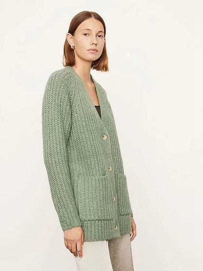 Dames Gros Tricot Cardigan avec grandes poches et détails de boutons Chic und Stil