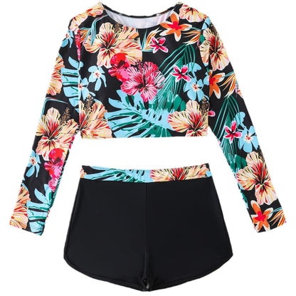 Haut de bikini à manches longues pour femmes avec une coupe sportive et un design floral Chic und Stil