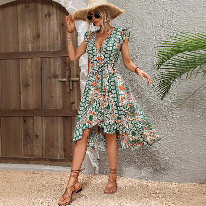 Robe maxi à manches A pour femmes avec détails en volants et fente latérale Chic und Stil