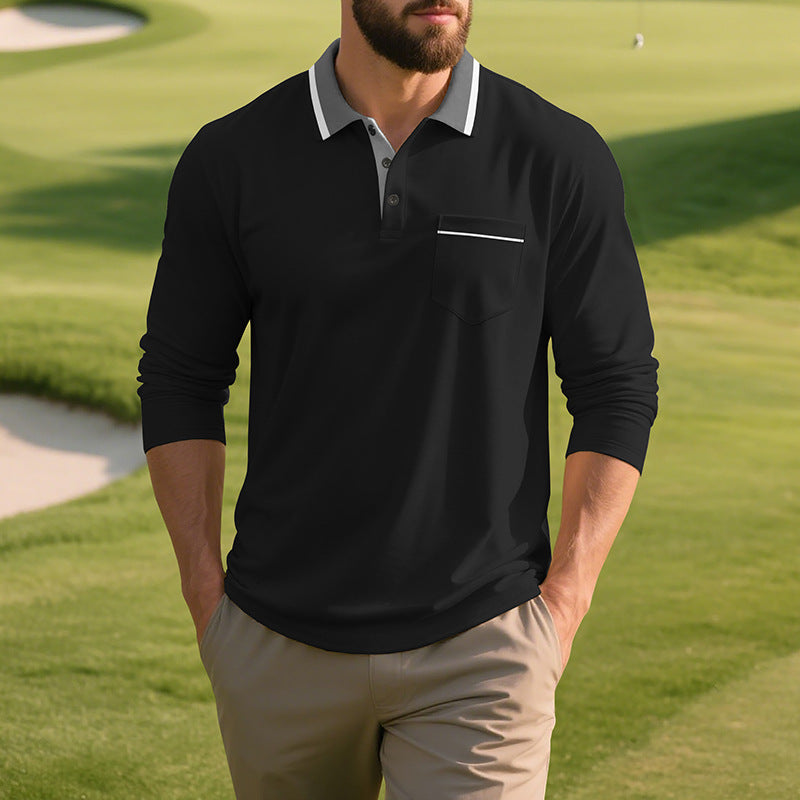 Chemise Polo à manches longues pour hommes en tissu respirant avec col moderne Chic und Stil