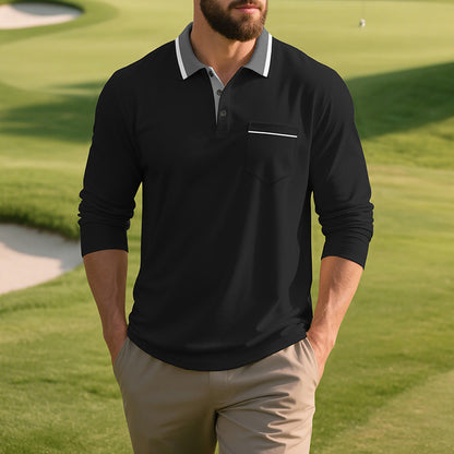 Chemise Polo à manches longues pour hommes en tissu respirant avec col moderne Chic und Stil