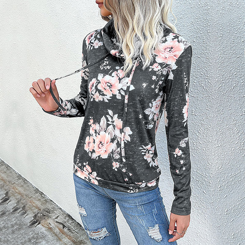 Pull décontracté pour femmes avec motif floral et col montant Chic und Stil