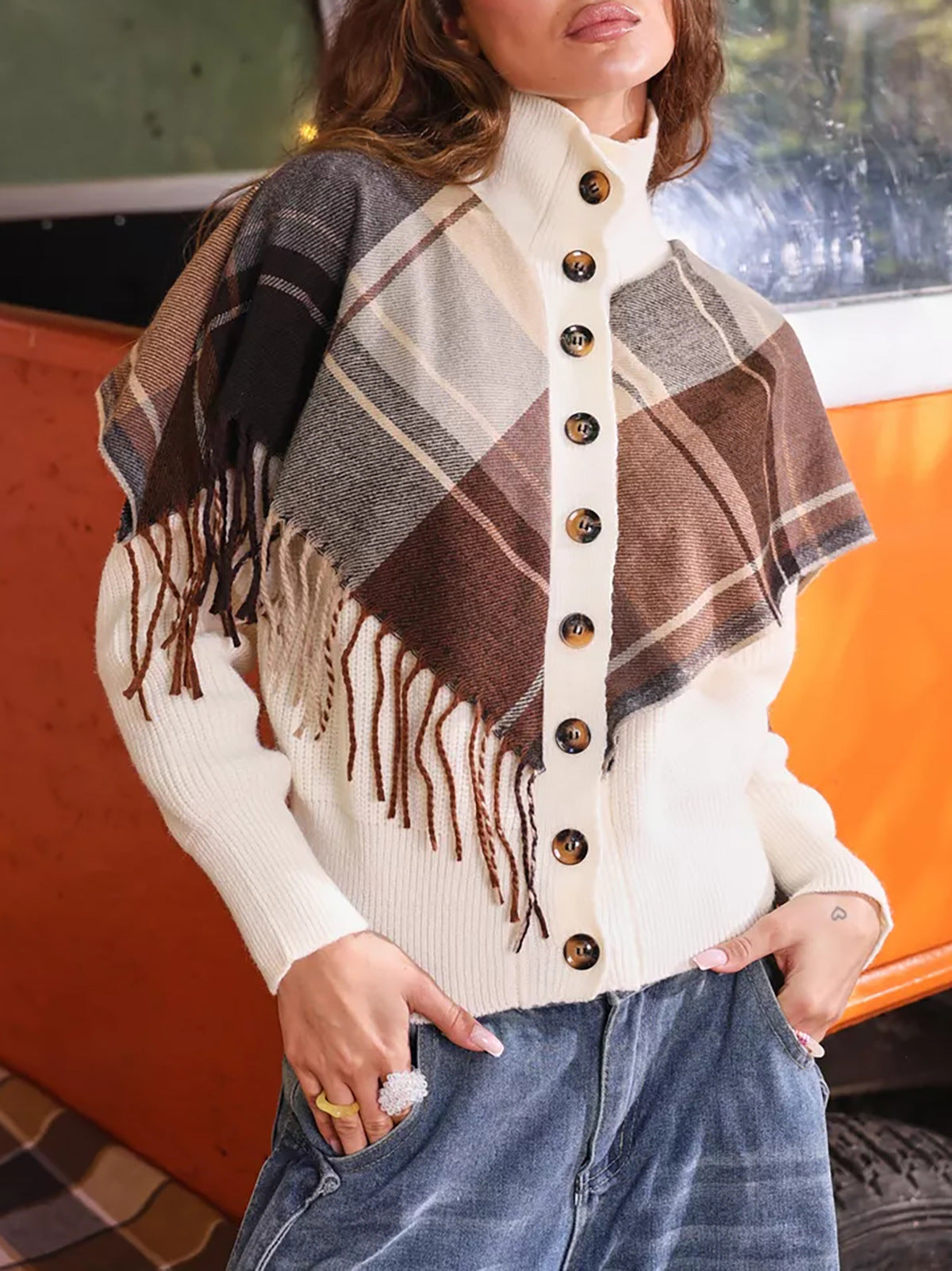 Dames élégant cardigan avec franges et boutons décoratifs Chic und Stil