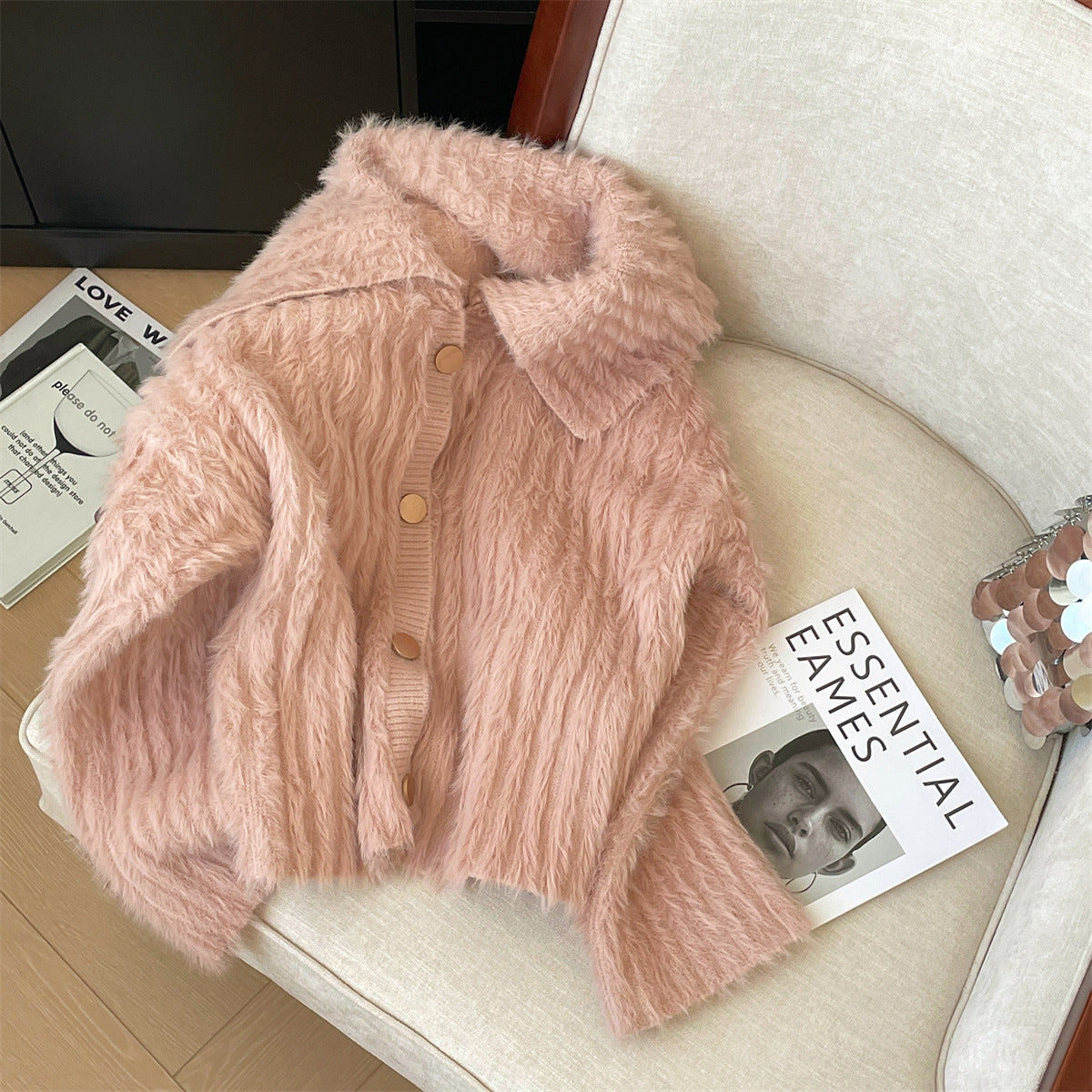 Dames Grosse Cardigan avec col large et patte de boutonnage Chic und Stil