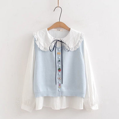 Blouse en tricot pour femmes avec col décoratif et appliqués faits main Chic und Stil