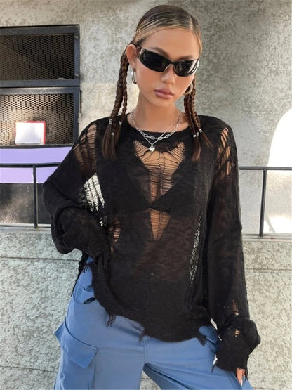 Pull en tricot surdimensionné pour femmes avec des découpes à la mode Chic und Stil