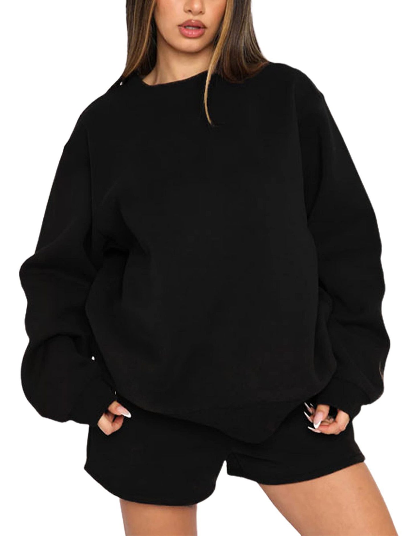 Femme confortable Sweat-shirt en molleton court et Shorts-Mix Chic und Stil