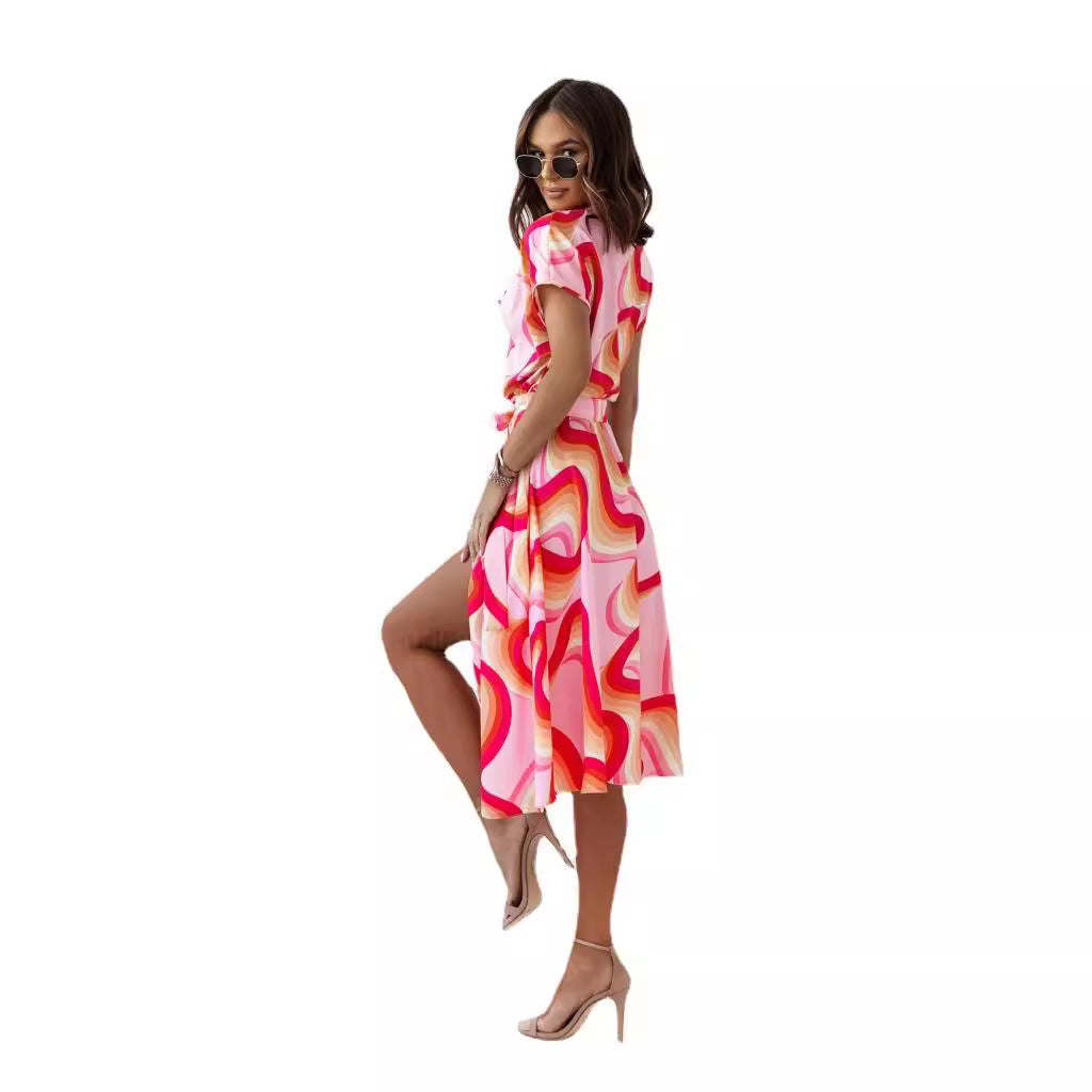 Dames Imprimé Tropical Robe Chemise Chic und Stil