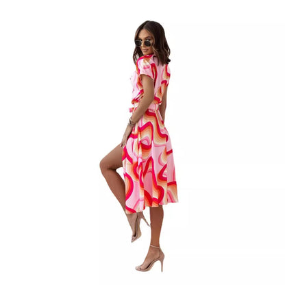 Dames Imprimé Tropical Robe Chemise Chic und Stil