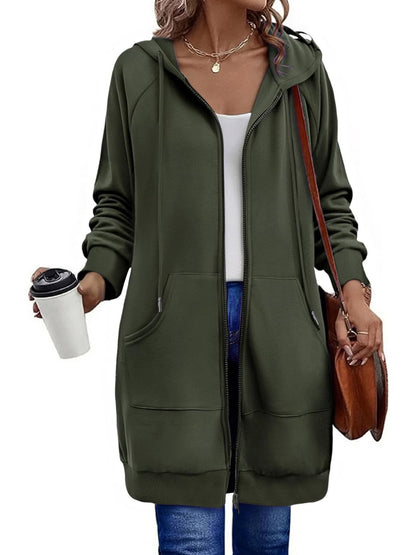 Damen Lässige Langjacke mit Kapuze und praktischen Taschen Chic und Stil