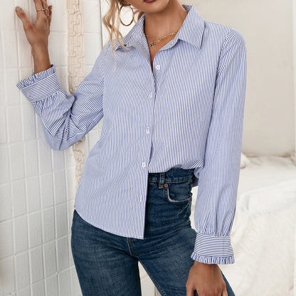 Chemisier femme à motif rayé et détail de bouton tendance Chic und Stil