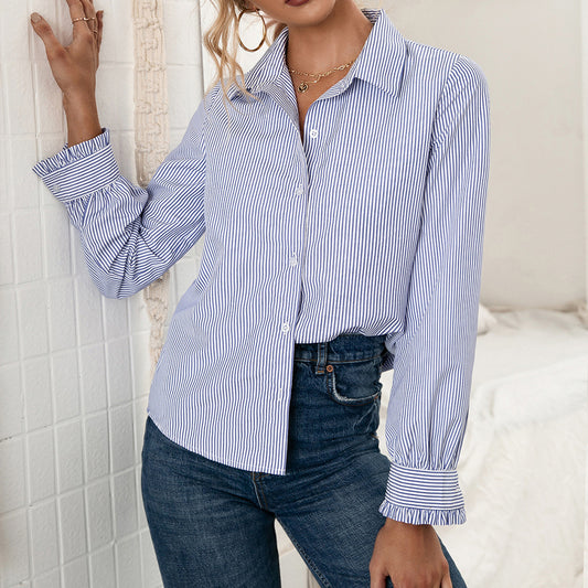 Chemisier femme à motif rayé et détail de bouton tendance Chic und Stil