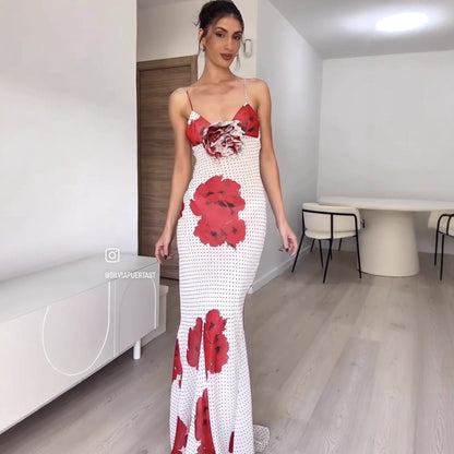 Robe à bretelles spaghetti pour femmes avec imprimé floral et détails en volants Chic und Stil