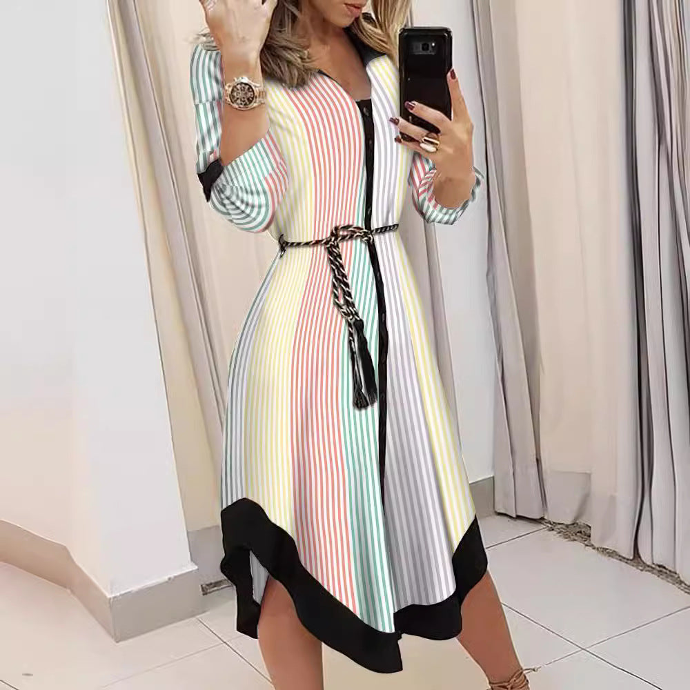 Ladies' Striped Button-Down Shirt Dress with Belt Chic und Stil