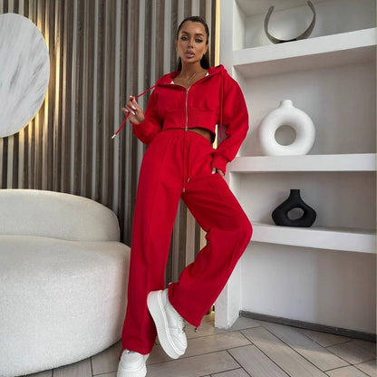 Chic and Style casual cropped hoodie set for women and loose jogger pants