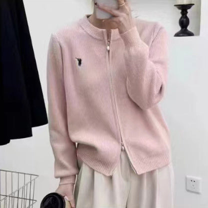 Dames grosse maille cardigan avec fermeture éclair intégrale et détails décoratifs Chic und Stil