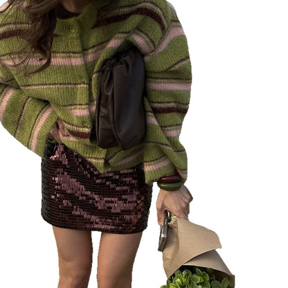 Dames Cardigan en tricot à motif rayé Chic und Stil