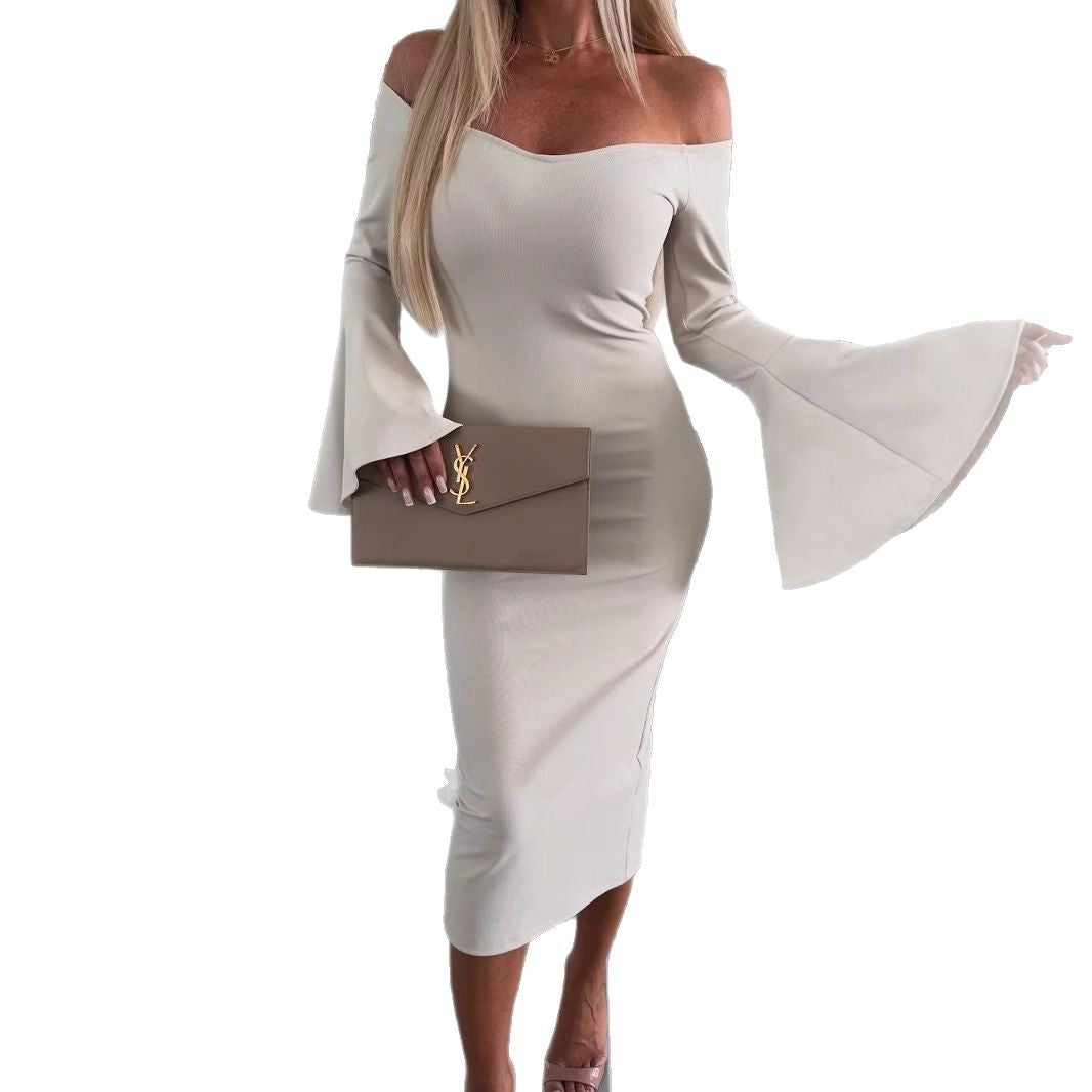 Robe midi off-shoulder pour femmes avec des manches en cloche Chic und Stil