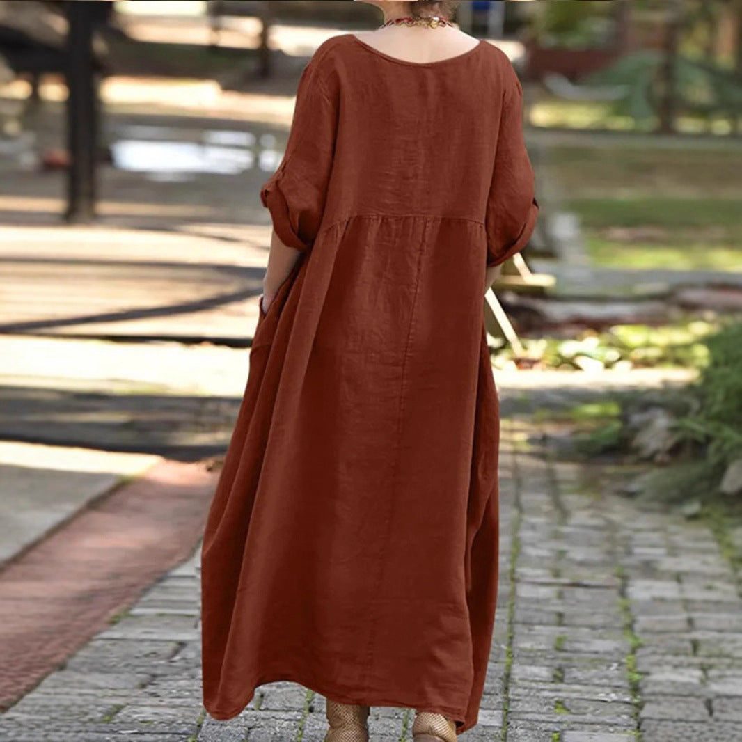 Robe longue pour femmes avec détails de boutons et poches pratiques Chic und Stil