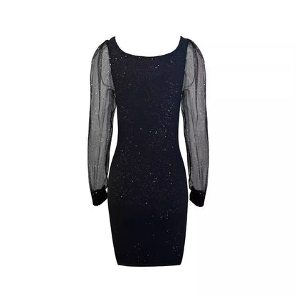 Robe Bodycon élégante et scintillante pour femmes avec des manches longues transparentes Chic und Stil