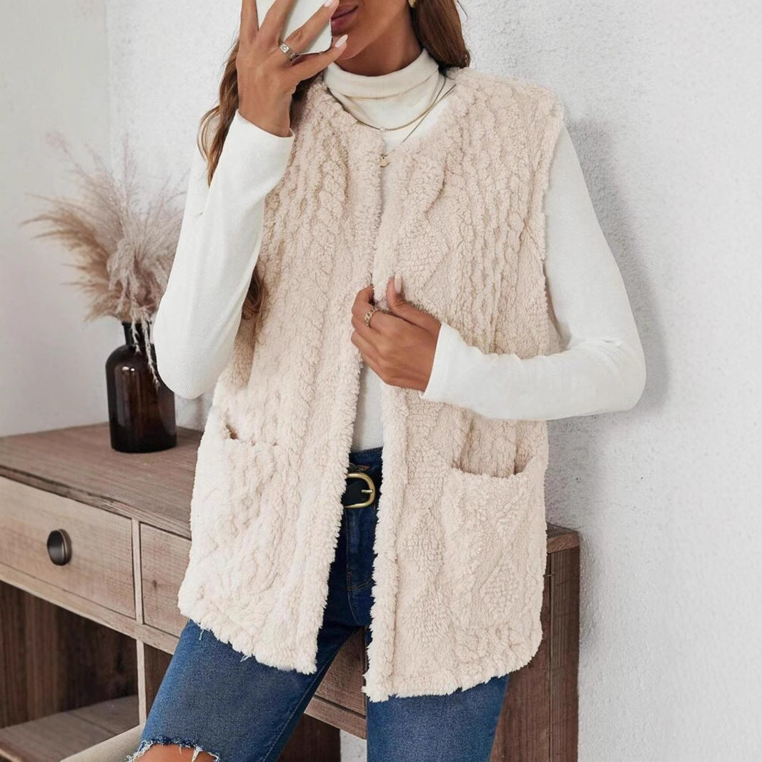 Dames Gilet en Fleece avec Grandes Poches Chic und Stil