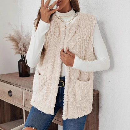 Dames Gilet en Fleece avec Grandes Poches Chic und Stil
