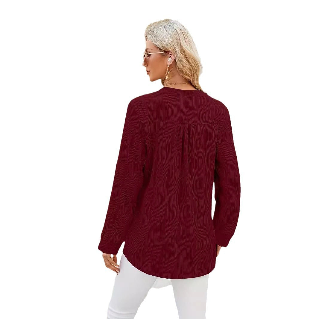 Dames Chemisier Élégant à Manches Longues avec Fine Structure en Côtes et Fentes Latérales à la Mode Chic und Stil