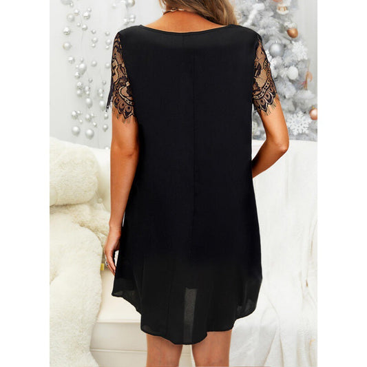 Robe shift élégante à décolleté en V pour femmes avec manches en dentelle Chic und Stil