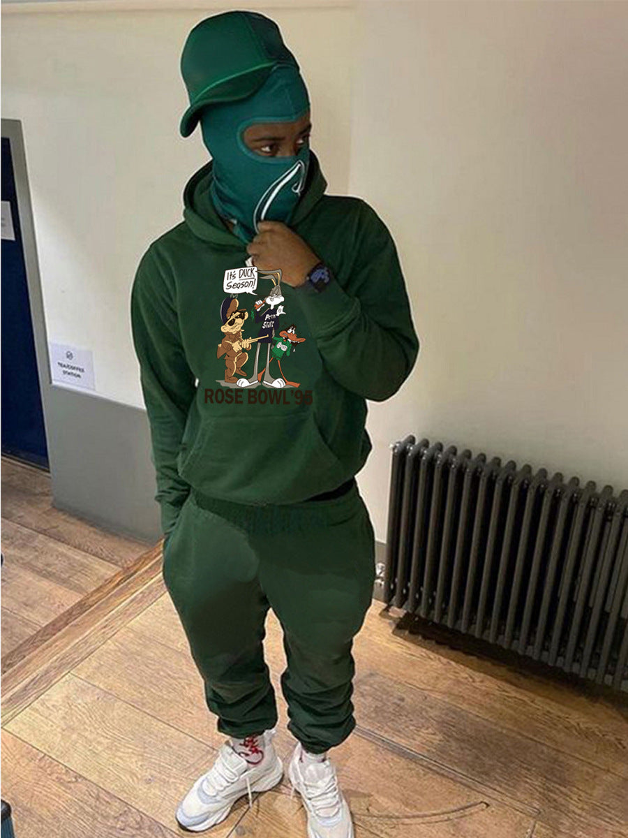 Women's hoodie and jogger pants set with creative cartoon pattern and comfortable fit Chic und Stil