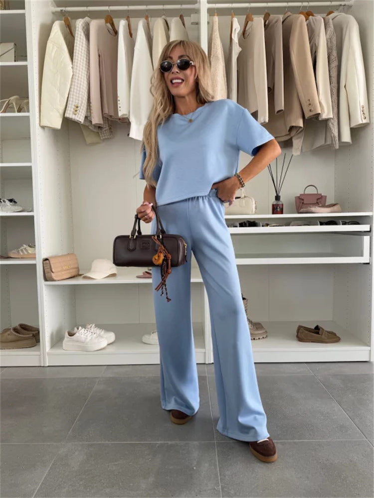 Chic and Style women's casual cropped top and wide leg pants set