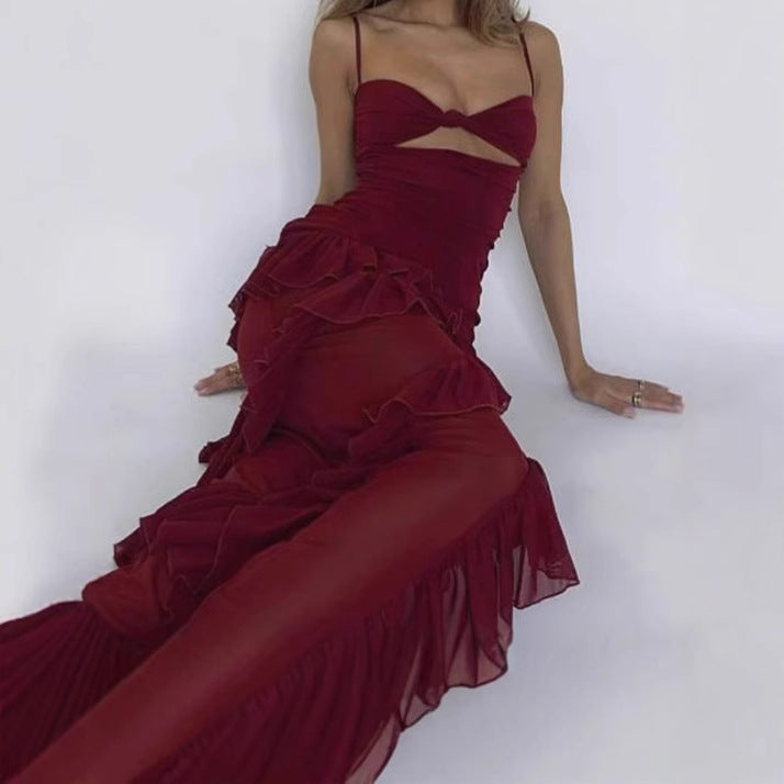 Dames Robe maxi élégante avec design en dentelle et détails en volants Chic und Stil