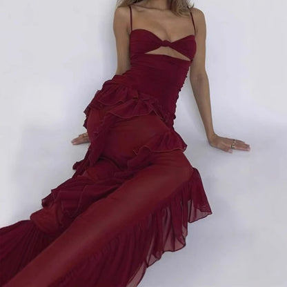 Dames Robe maxi élégante avec design en dentelle et détails en volants Chic und Stil