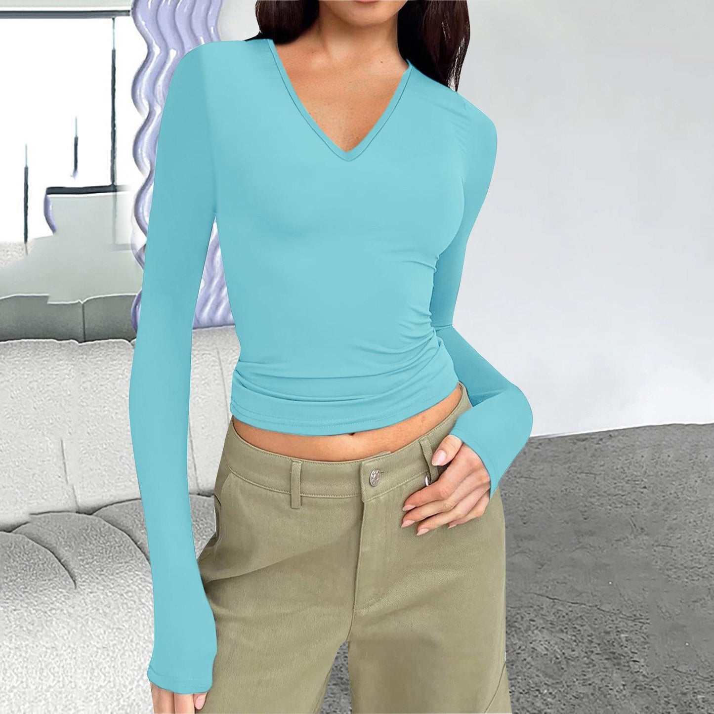 Chemisier à manches longues pour femmes avec décolleté en V Chic und Stil