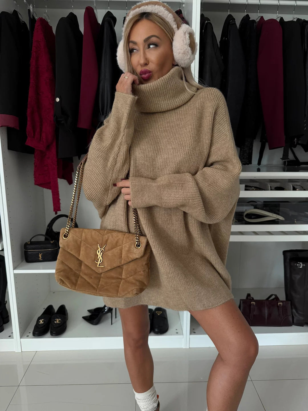 Pull-over en tricot surdimensionné pour femmes avec col roulé Chic und Stil