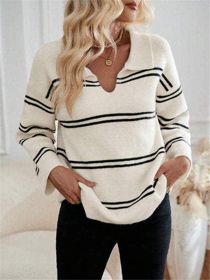 Pull décontracté pour femmes avec col polo et design rayé Chic und Stil