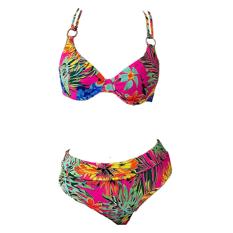Women Bright Floral Print Bikini Top and High Waist Bottom Chic and Style